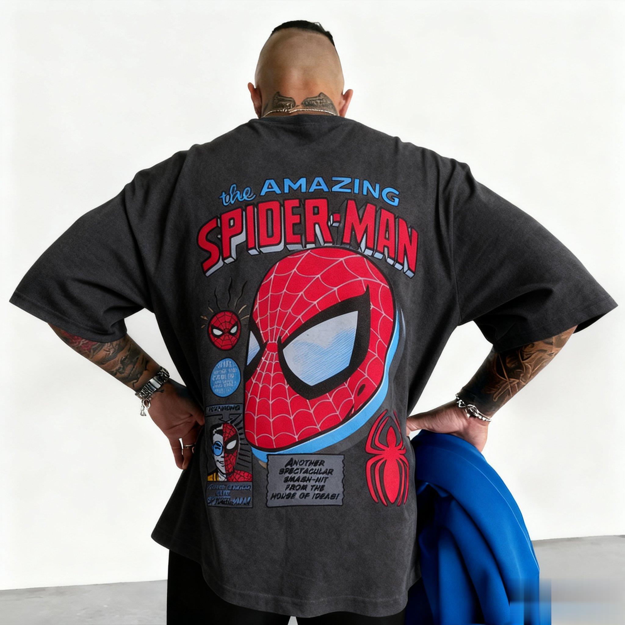 Marvel 2026 Neue Mode Marvel SpiderMan Grafik Comic Print Hohe Qualität Unisex Kurzarm Freizeit Übergröße T-Shirt weich 3XL black