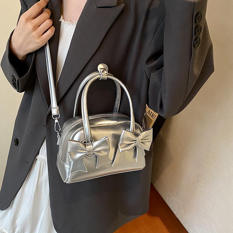 IELGY With Bow Commuter Underarm Bag Spring Summer Portable One-Shoulder Bowling Pillow Bag