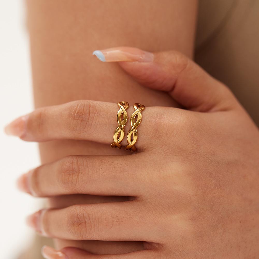 Otwierane Pierścionki w Kształcie Szerokiego Łańcucha Dla Kobiet Kolor Złoty Stal Nierdzewna Gruba Figurka Akcesoria