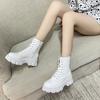 2026 Boots Women  Autumn Winter PU Leather White Ankle Boots Motorcycle Female Chunky Heels Platform Boots