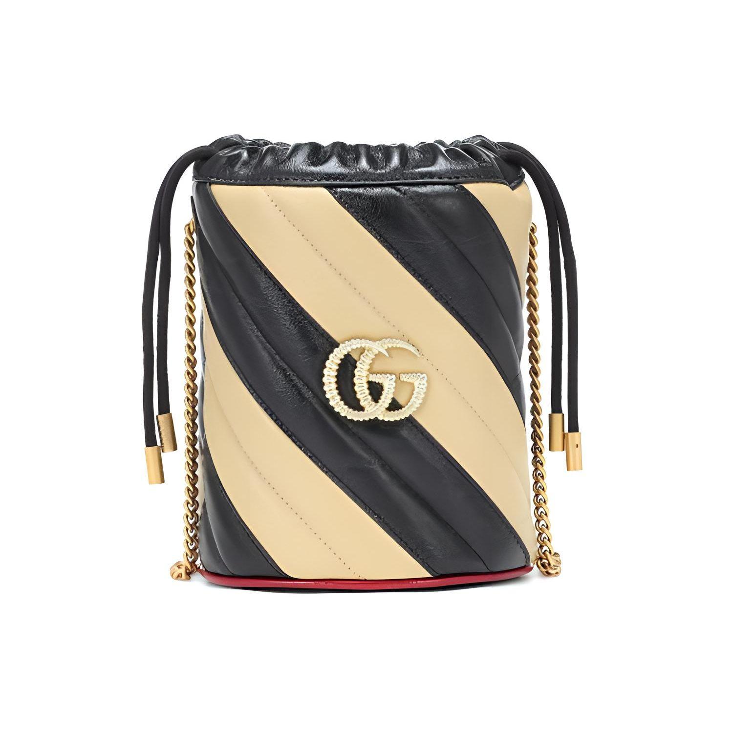 

Gucci Серія GG Marmont Золотий логотип Контрастна окантовка Ланцюжок Стегана Затяжка Шкіряна Сумка-відро Жіночі сумки Чорний Бежевий 573817-0OLPN-9694 Basic Set (Bag+Dust Bag)