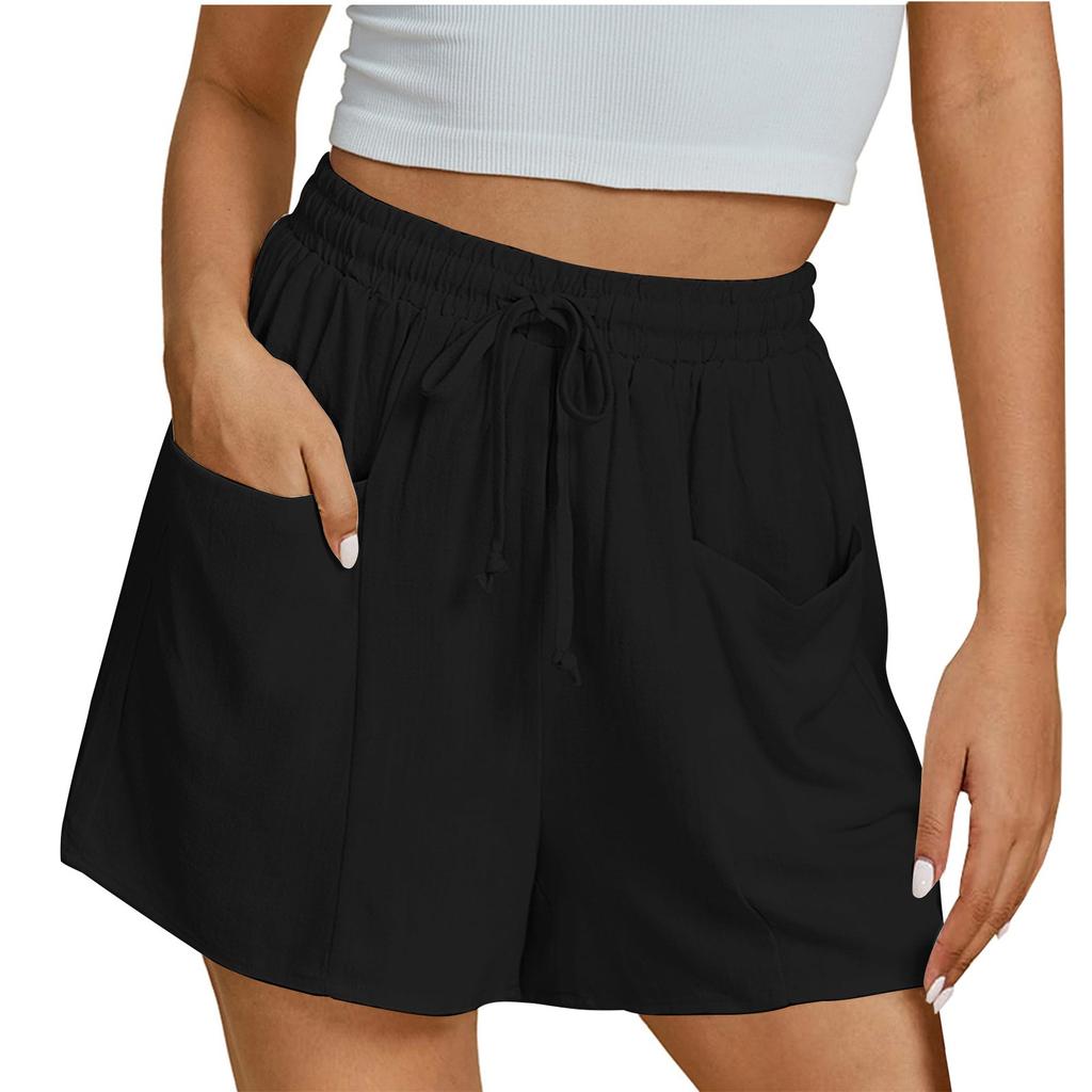 Women's Shorts Casual Summer Color Drawstring Beach Loose Pockets Shorts