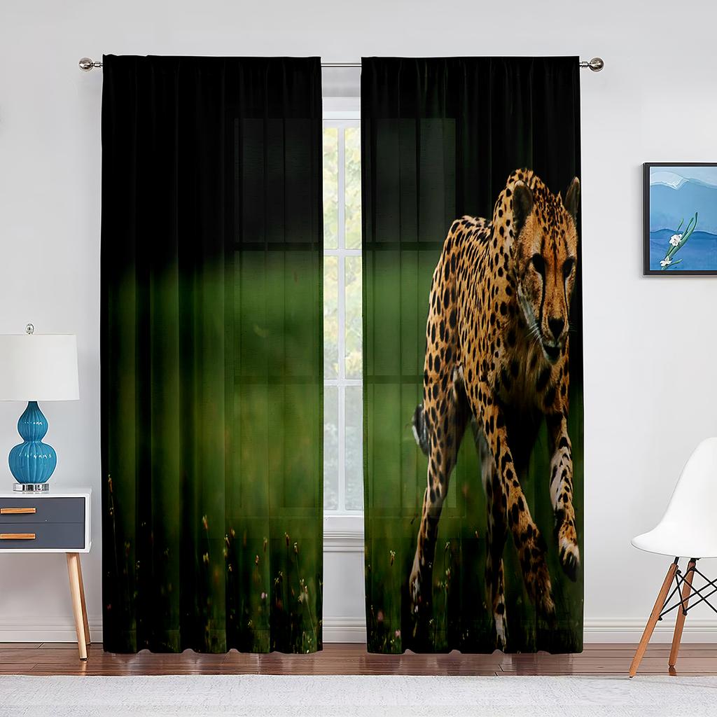 Tüllvorhang mit afrikanischem Leoparden-Geparden-Tierdruck für Wohnzimmer, Schlafzimmer, Küche, Chiffon, transparente Vorhänge, Fensterdekoration