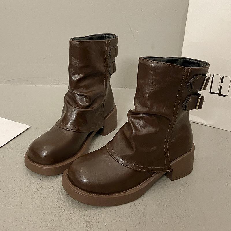 

Ботильоны на толстом каблуке коричневые ботинки Мартин женские ботинки осень новые с ремешком и пряжкой ботинки Мартин ботинки в стиле вестерн ковбойские ботинки винтажные ботинки Maillard 42 коричневый