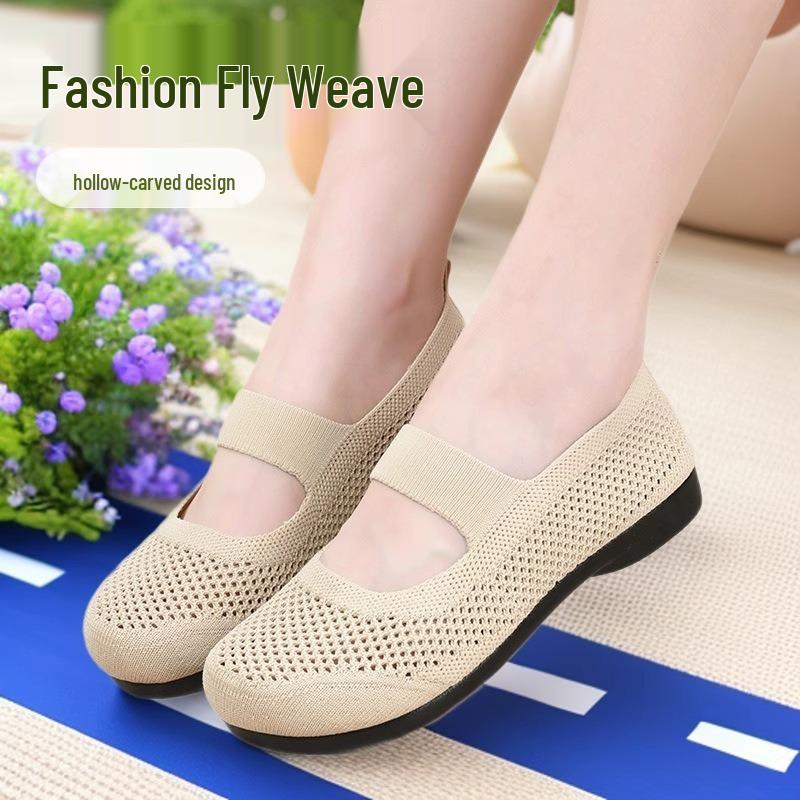 Breathable Slip-on Low Heel Flat Shoes for Middle-aged Women