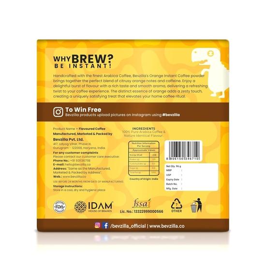 Bevzilla 48 Instant Coffee Powder Sachets (Orange) - 96 Grams | Makes 48 Cups|Arabica Coffee| Best For Espresso, Latte, Cappuccino|