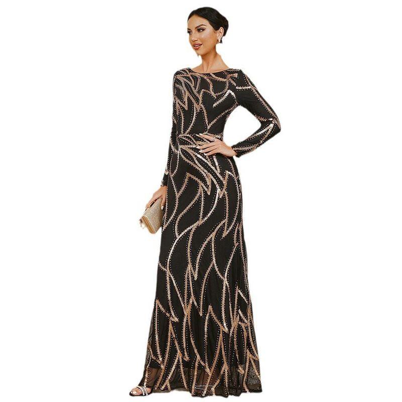 Foreign Trade Long Dress, European and American High-End Long-Sleeved Sexy Long Sequined Evening Gown, Bridesmaid Dress, Dress