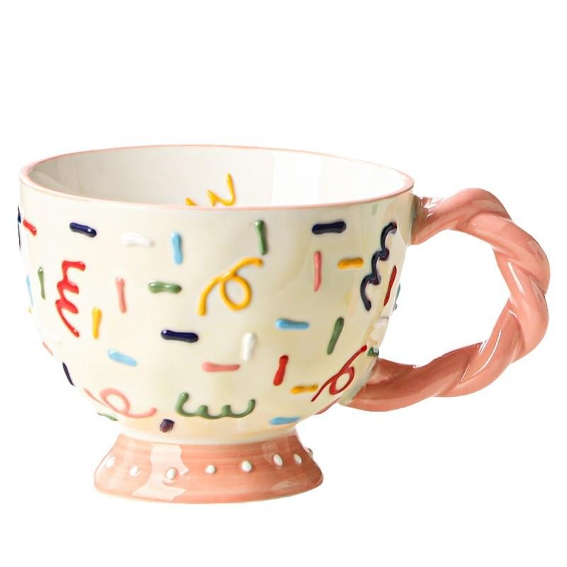 Ceramic Mark Hand-Painted Three-Dimensional Large-Capacity Breakfast Cereal Cup Cute Couple Birthday Gift High-Value Milk Cup