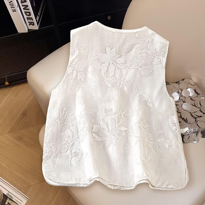 Women's Embroidered Lace Round Neck Vest