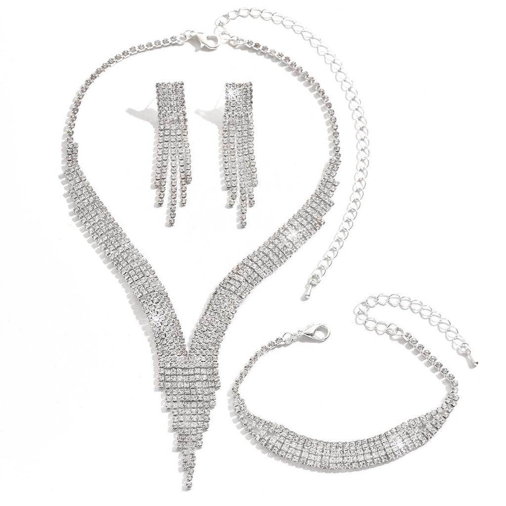 Pinduoduo Water Drop Tassel Jewelry Set: Necklace, Earrings, Bracelet - Elegant Light Luxury for Women
