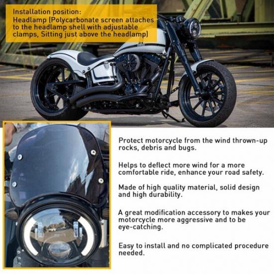 Motorcycle Headlight Windshield Windscreen Universal For 5-7'' Round Headlight A