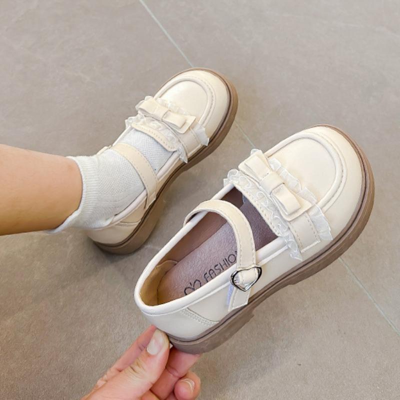 Girls Party Shoes Sweet Elegant Children's Leather Shoes 2024 Fashion Spring Autumn Kids Princess Lace Single Shoes Thick Bottom