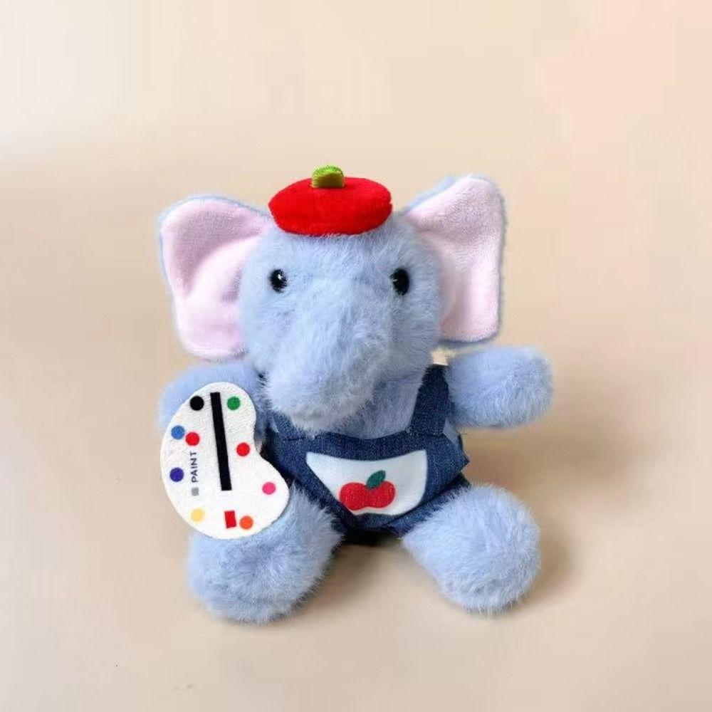 Painter Apron Style Elephant Plush Toy Anti-lost Elephant Plush KeyChain  Bag Pendant