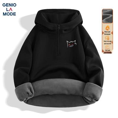 GENIOLAMODE Men's Fleece-Lined Half-Zip Hooded Pullover Sweatshirt