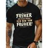 Men'S German Nostalgic Retro Style Typography Print T-Shirt with Funny Slogan, Round Neck Short Sleeve