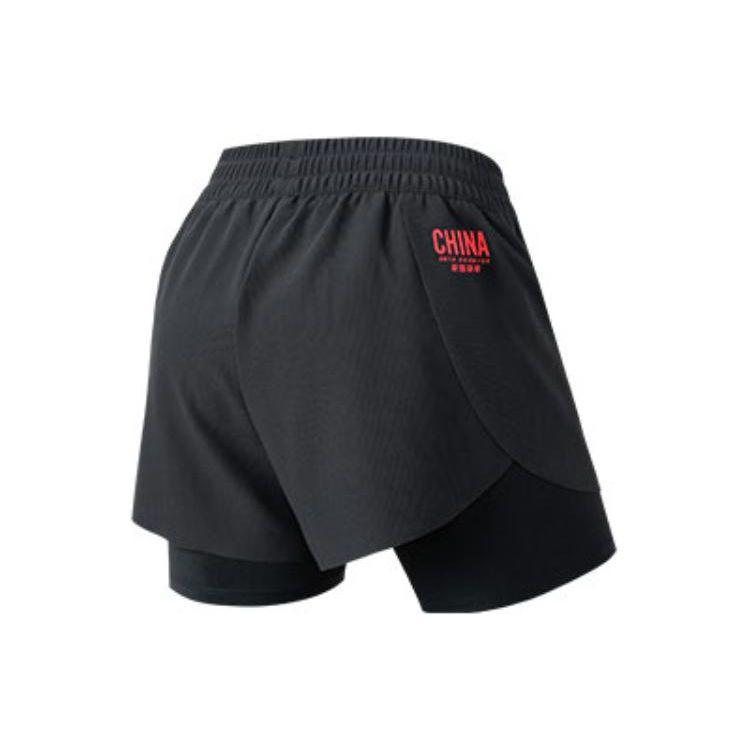 Anta Fitness Training Series Solid Color Logo Knitted Sports Shorts Women Shorts Black 162230316-1