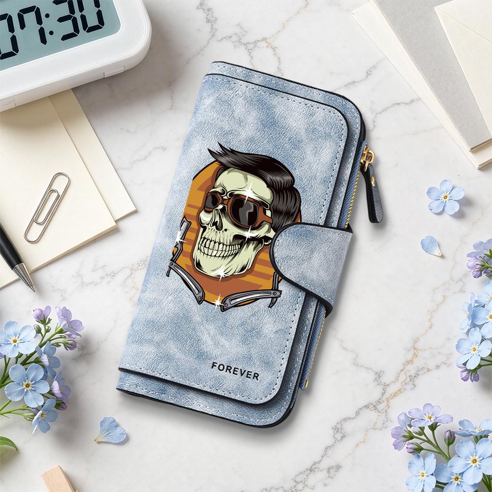 Stylish Skull Pattern Long Wallet Fashionable Portable Multi Slot Forever Purse