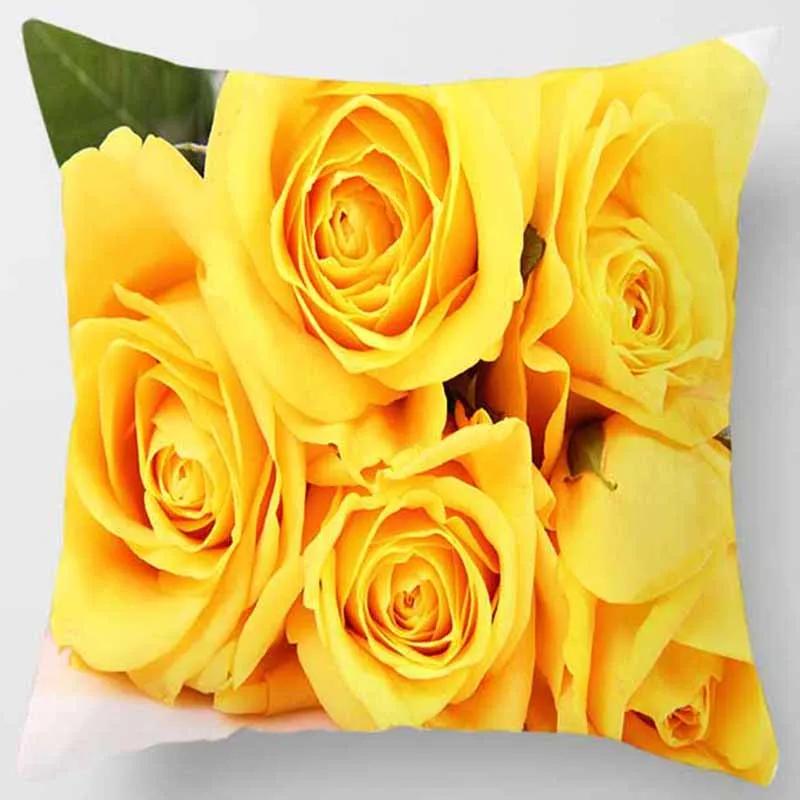 45x45cm Rose Series Pillowcase Yellow Pink Flowers  Sofa Office Seat Cushion Cover Room Aesthetic Home Decoration