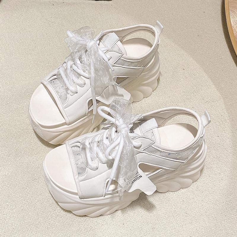 Fashion 9CM Summer High Platform Sandals Women Breathable Mesh Chunky Sneakers Female Wedges Slippers Hollow Out Peep Toe Sandalia Woman