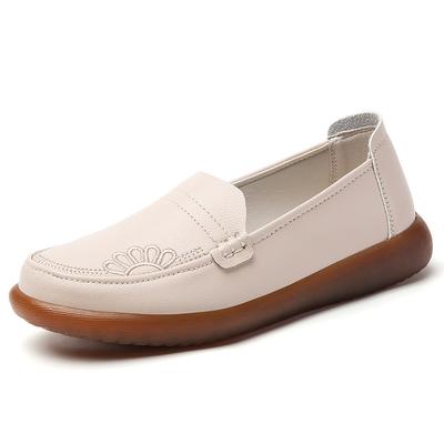 New 100% Genuine Leather Women's Flat Shoes, Comfortable Casual Shoes, Walking Loafers, Large-sized Nurse Shoes, Leather Shoes