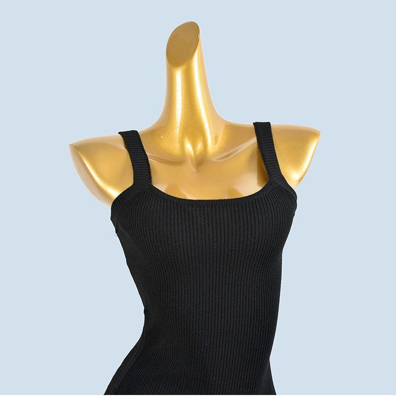 Knitted Sling Dress Women's Spring Summer Sexy Square Collar Collarbone Drawstring Slim fit Sheath Show Figure Vest Long dress