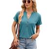 2025 Spring/Summer V-Neck Button Loose Short-Sleeve Solid Color T-shirt