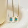 European & American INS Style Turquoise Square Pendant Clavicle Necklace - Unique Design