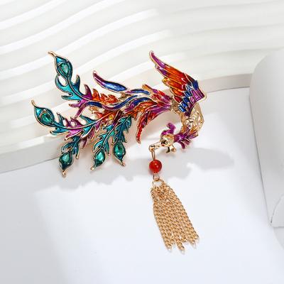 Chinese Style Imitation Enamel Color Phoenix Brooch High Sense Niche Corsage Female Anti-light Buckle Pin Accessories