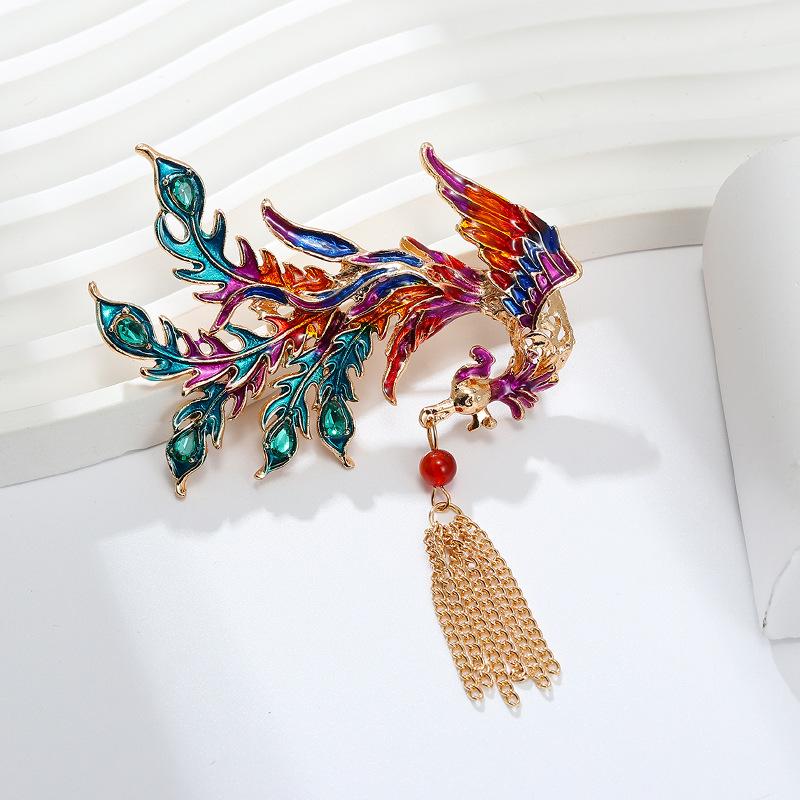 Enamel Colored Phoenix High-end Women's Anti-exposure Buckle Accessory Brooch