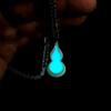 Luminous Stainless Steel Four-Leaf Clover & Glowing Gourd Pendant Necklace
