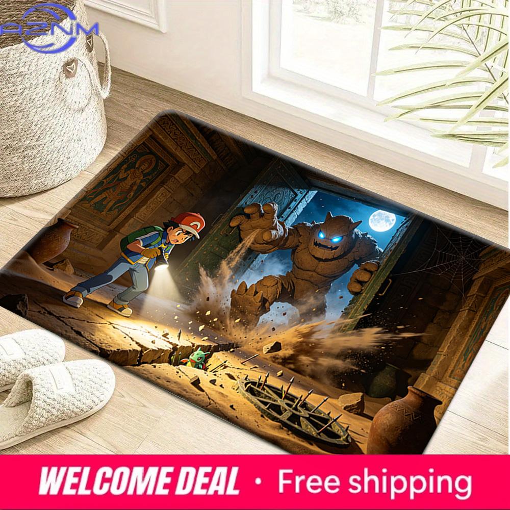 Ash Ketchum and Golem Ancient Temple Adventure Print Non-Slip Doormat Soft Floor Mat 40x60cm