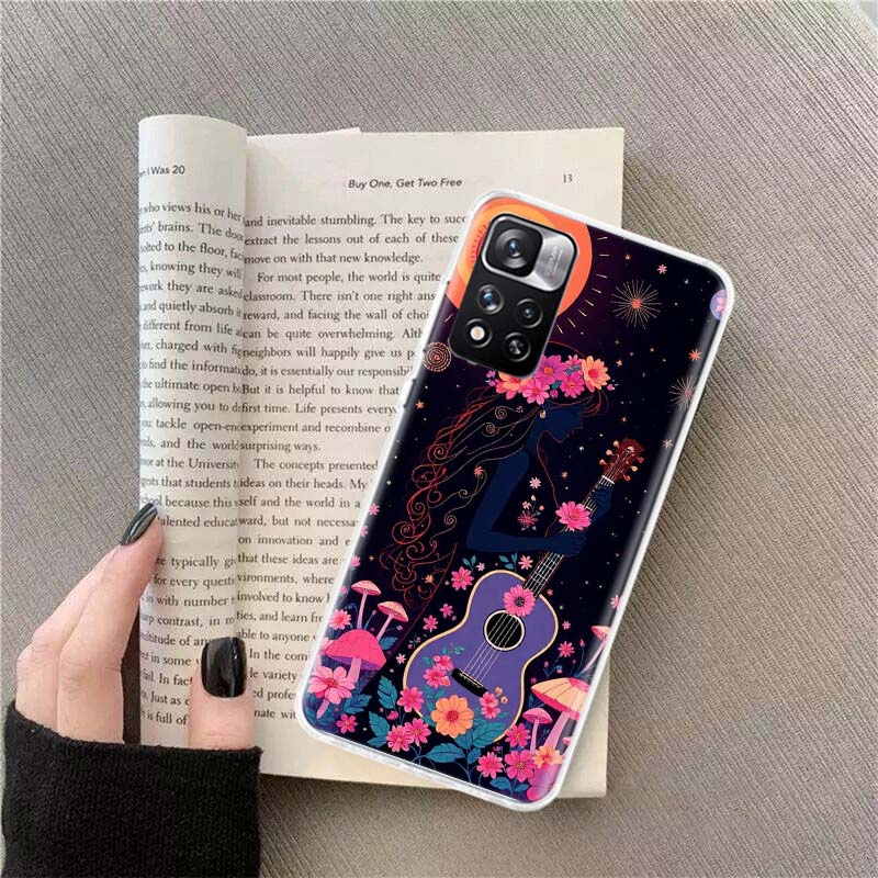 Groovy Mushroom Silhouette Phone Case For Redmi Note 13 12 Pro Plus 14 15 Pro 5G 11 11T 11E 11S 10 Pro 10S 9 9S Cover Cell Clear