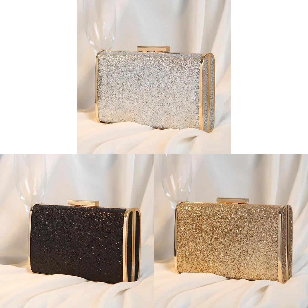 Borsa a tracolla clutch scintillante con catena e chiusura a lucchetto per serate