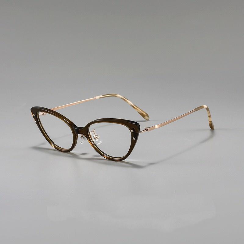 

Women Acetate Glasses Frame High Quality Fashion Reading Glasses Optical Prescription Eyeglasses Frame for Woman Cat Eye Eyewear plastic demo lens коричневий