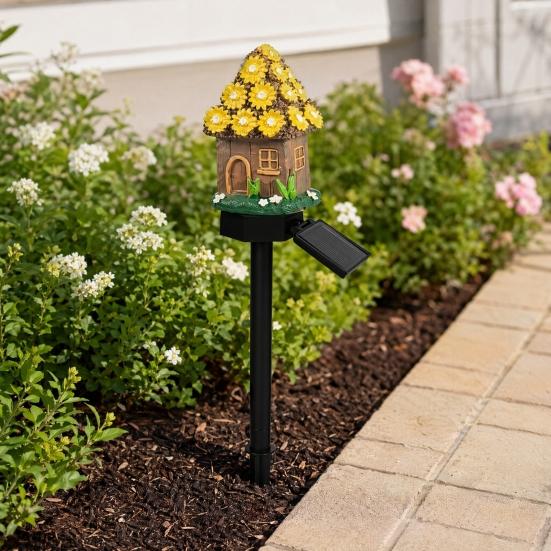 Yousheng Solar Mushroom House Light, Garden Fairy Tale Cottage Solar Light, Outdoor Waterproof Solar Lawn Light with Spike for Yard Patio