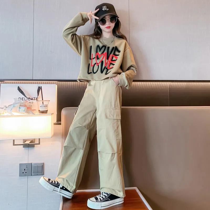 2025 Girls' Trendy Autumn Cargo Pants Two-Piece Set