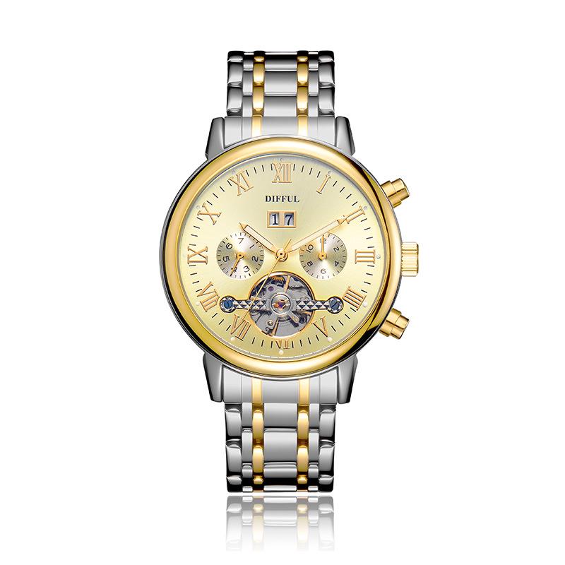 

Мужские водонепроницаемые многофункциональные автоматические часы-скелетоны со стальным браслетом