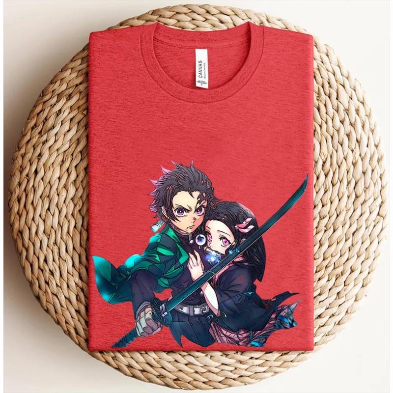 Heißes Tanjiro Demon Slayer Grafikdruck T-Shirt Sonnenatmung Erbe Sommer Neues T-Shirt Mit Ziel brennen Flammen-Schwert Locker Lässig Übergröße Sommer Neues T-Shirt