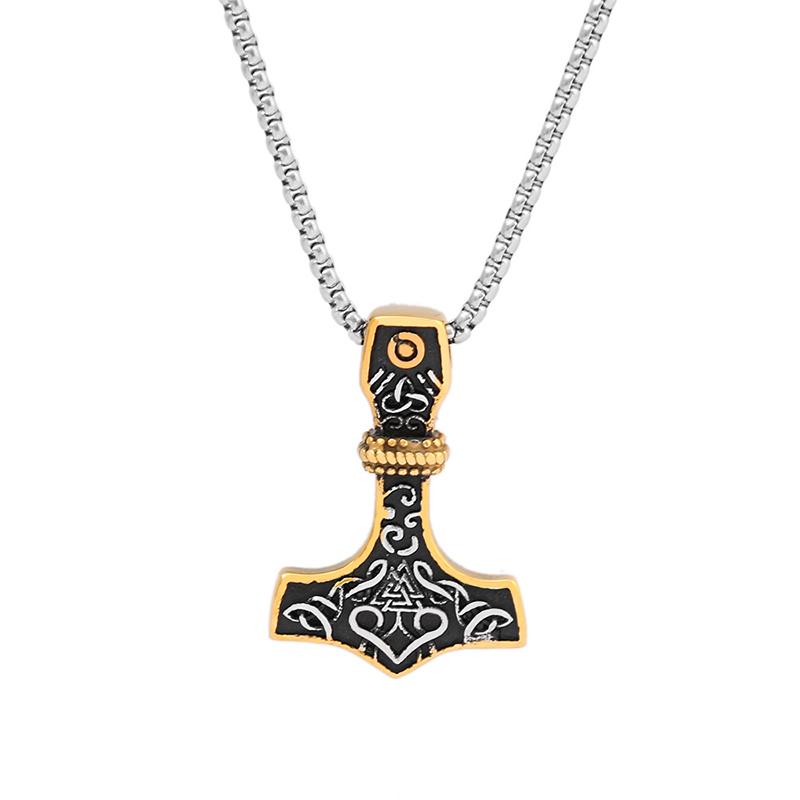 Vikings Thor Hammer Pendant Stainless Steel Mjolnir Necklace Nordic Rune Vegvisir Jewelry Popular Norse Scandinavian