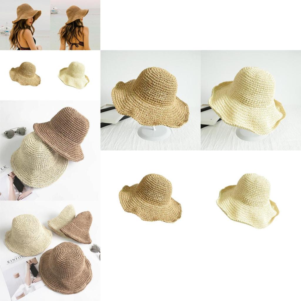 Natural Style Straw Hat For Women, Foldable And Easy To Carry, Ideal For Summer Outdoor Activities In Khaki And Beige