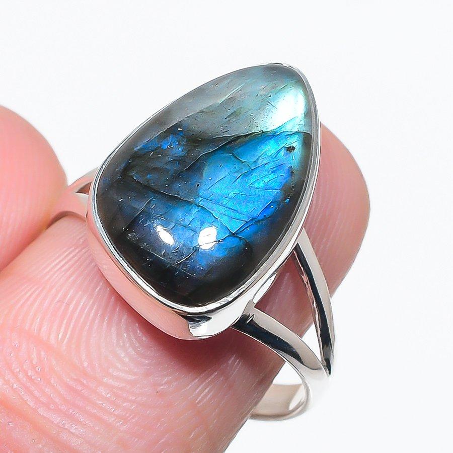 

Ювелирное кольцо из натурального лабрадорита ручной работы из твердого серебра 925 пробы, размер 9 w4q41