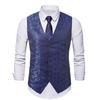 Men's Blue Paisley Jacquard Waistcoat V-Neck Single Breasted Formal Suit Vest for Wedding/Prom