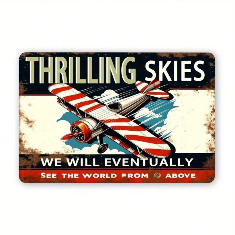 Vintage Metal Poster Airplane 8x12 Inch Retro Aviation Wall Art