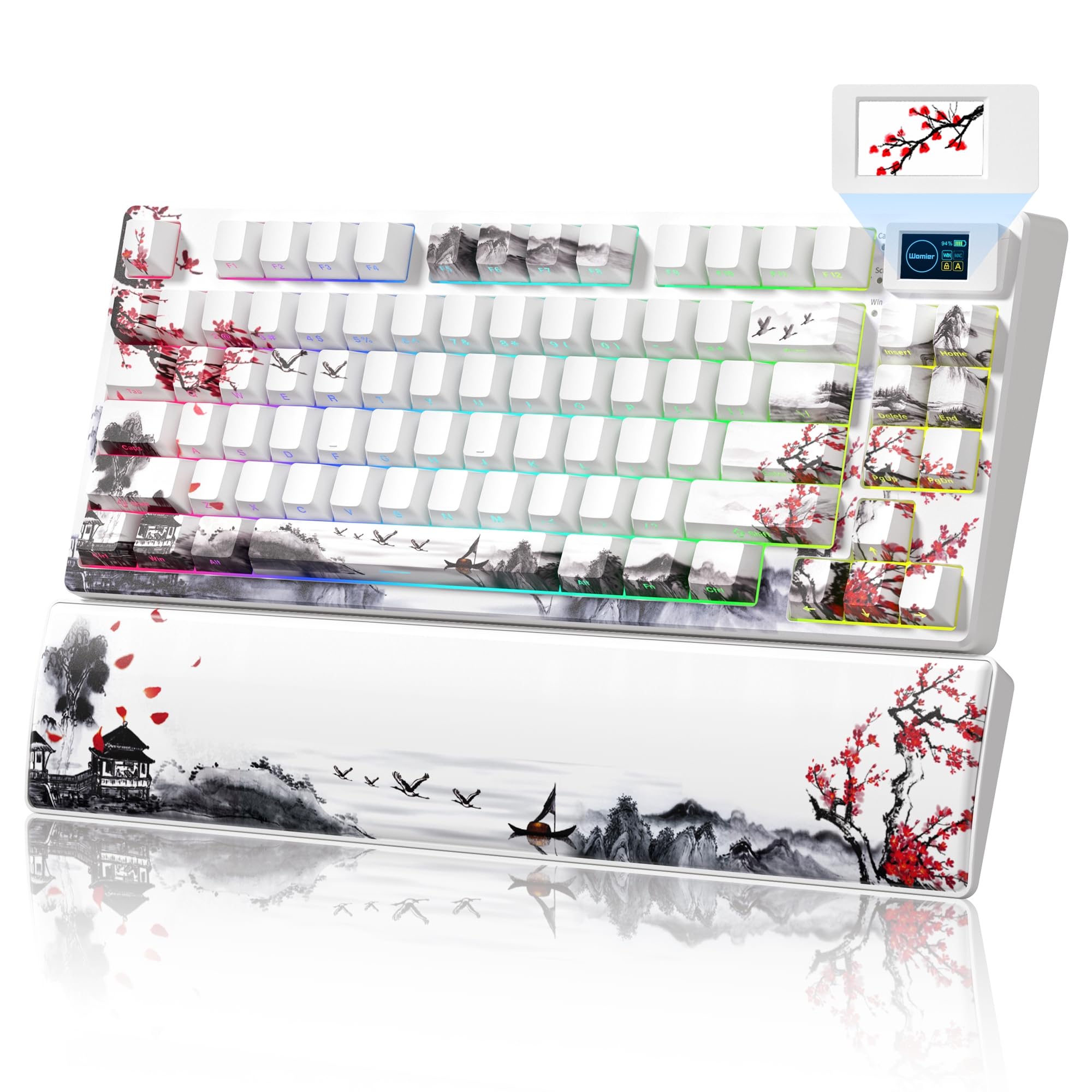 

Womier SK80 PRO Gaming Keyboard with LCD Gasket Bluetooth PBT RGB US Layout Mechanical for Screen, Wireless, 75% Layout, Tenkeyless, Hot-Swap,