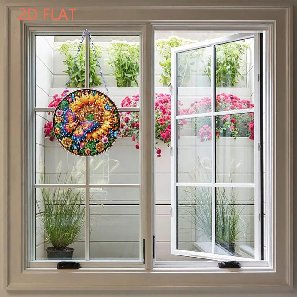 Flower Bird 2D Flat DIY Rhinestone Diamond Art Window Pendants Special Shape Gem Painting Board Kit Home Wall Decoration Crafts