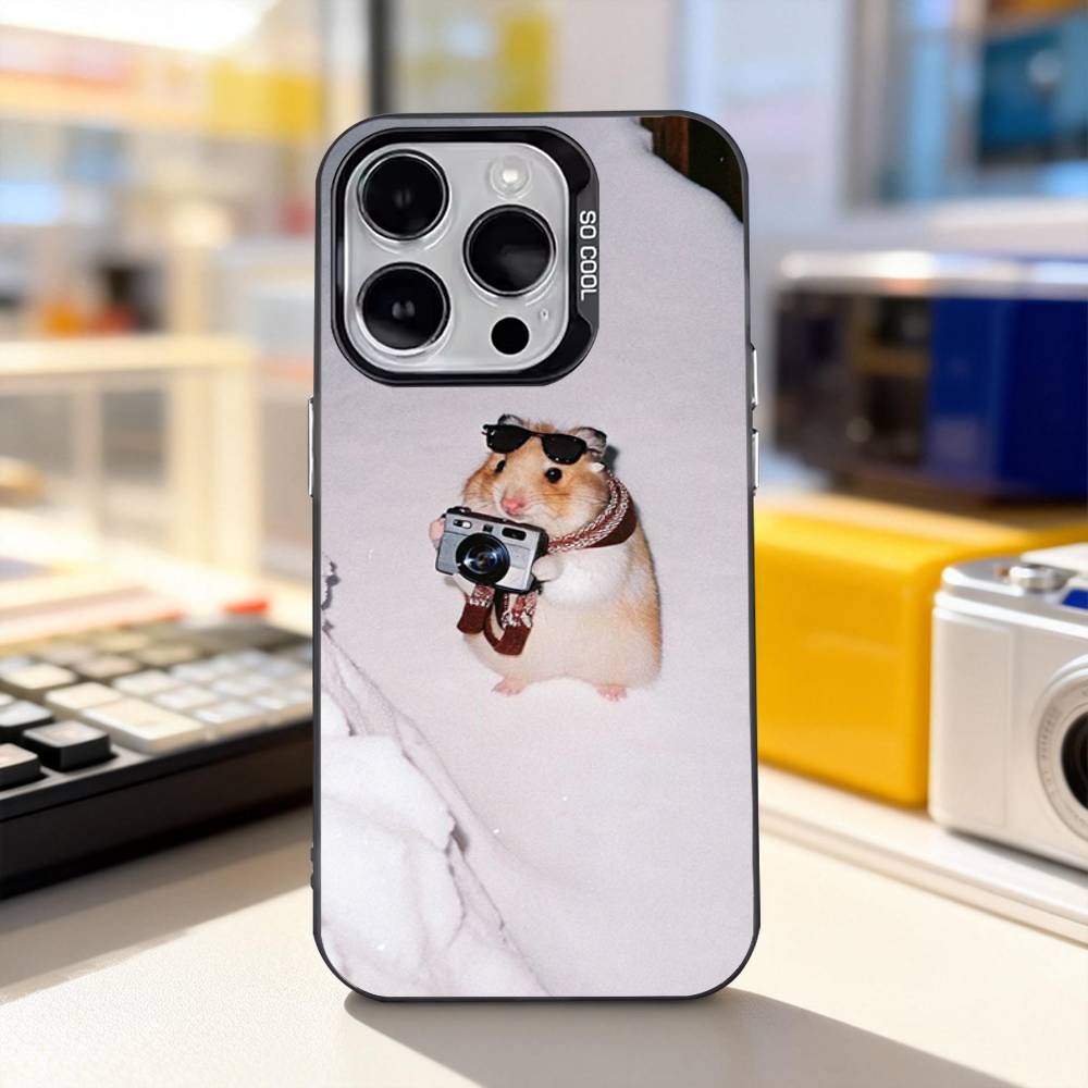 Animal Pet Hamster Cute Phone Case For iPhone 17,16,15,14,13,12,11,Pro,XS,Max,Plus,Mini,SE4,E Black Matte Shockproof Cover