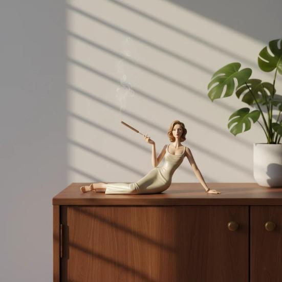 Handcrafted Women Aroma Figurine Resin Elegant Lady Incense Stick Holder Meditating Lady Sculpture Aromatherapy Statue for Living Room Bedroom