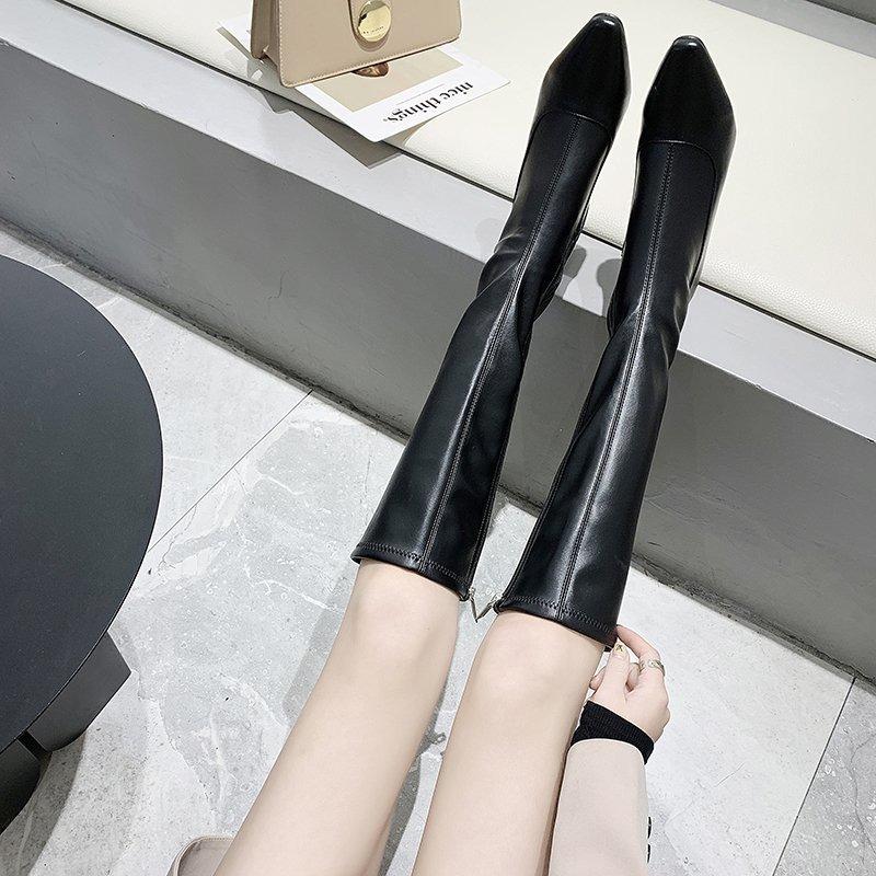 Fashion Knee-high Square-toe Booties Women's Outerwear Autumn Winter Fashion Casual Motorcycle Boots High Heel Zipper Back Design