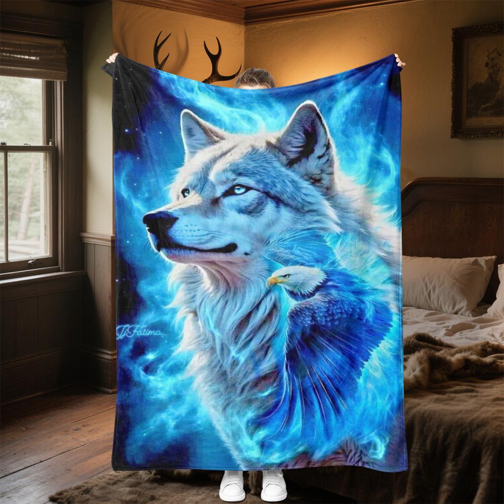 Wolf Plush Blanket Soft Comfortable All Seasons Perfect Sofa Office Naps Outdoor Travel Makes Great Gift