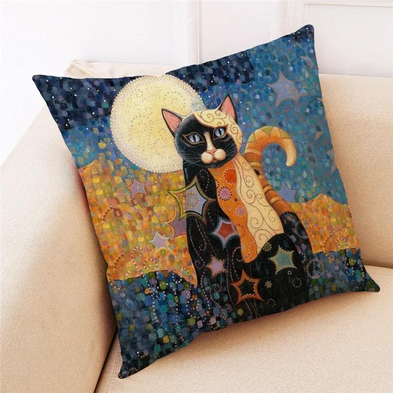 Nordic Style Peacock Cat Puppy Oil Painting Print Pillowcase 45x45 Cm Living Room Sofa Cushion Cover Bedroom Home Decoration